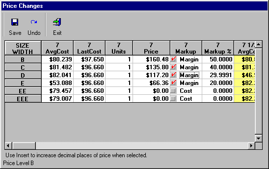 Price Changes - Matrix Details